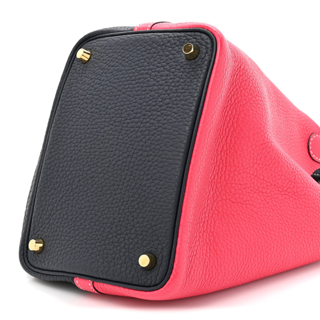 Taurillon Clemence Casaque Picotin Lock 18 PM Rose Extreme Bleu Nuit