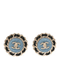 Metal Lambskin Denim CC Round Earrings  Blue Black