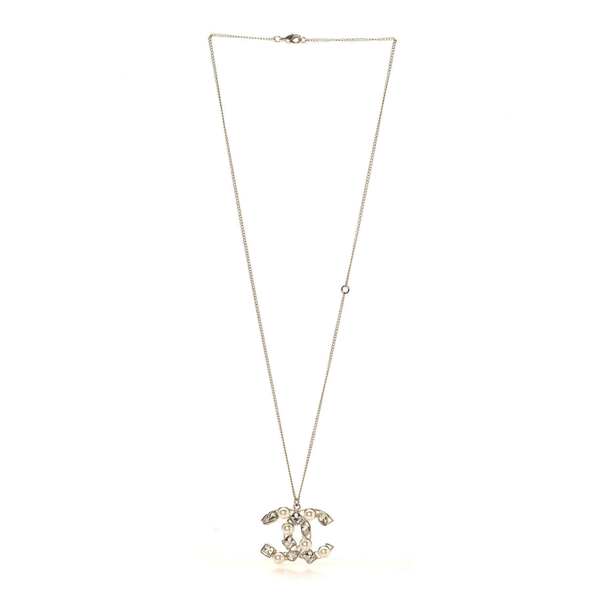 Crystal Pearl CC Pendant Necklace Gold