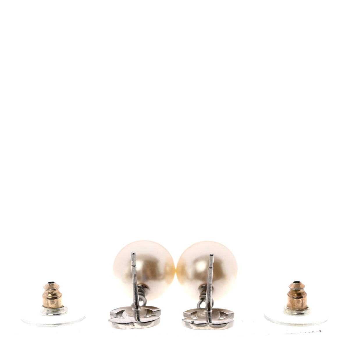 Crystal Pearl CC Drop Earrings Silver Pearly White