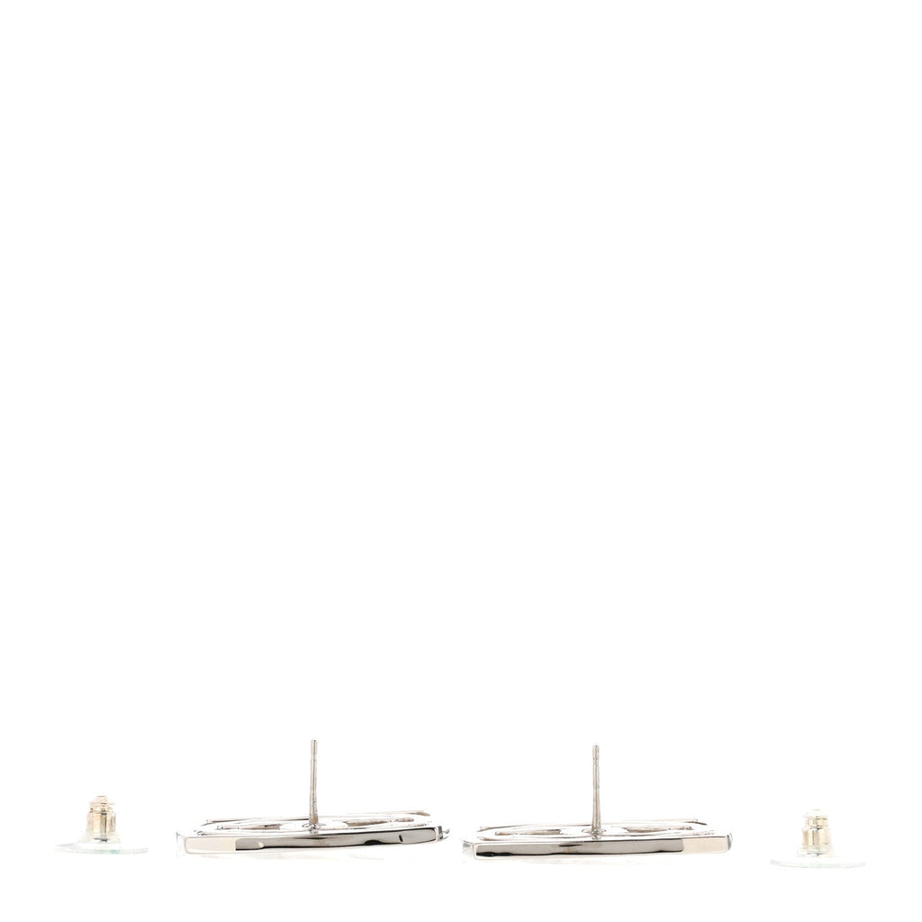 Metal Square CC Earrings Silver