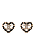 Crystal Lambskin Chain CC Heart Earrings Gold Black