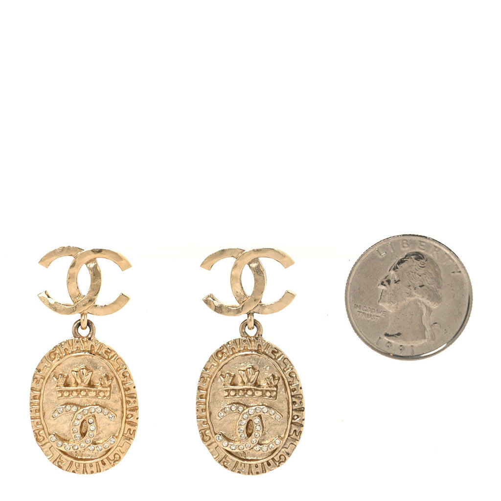 Crystal CC Medallion Drop Earrings Gold