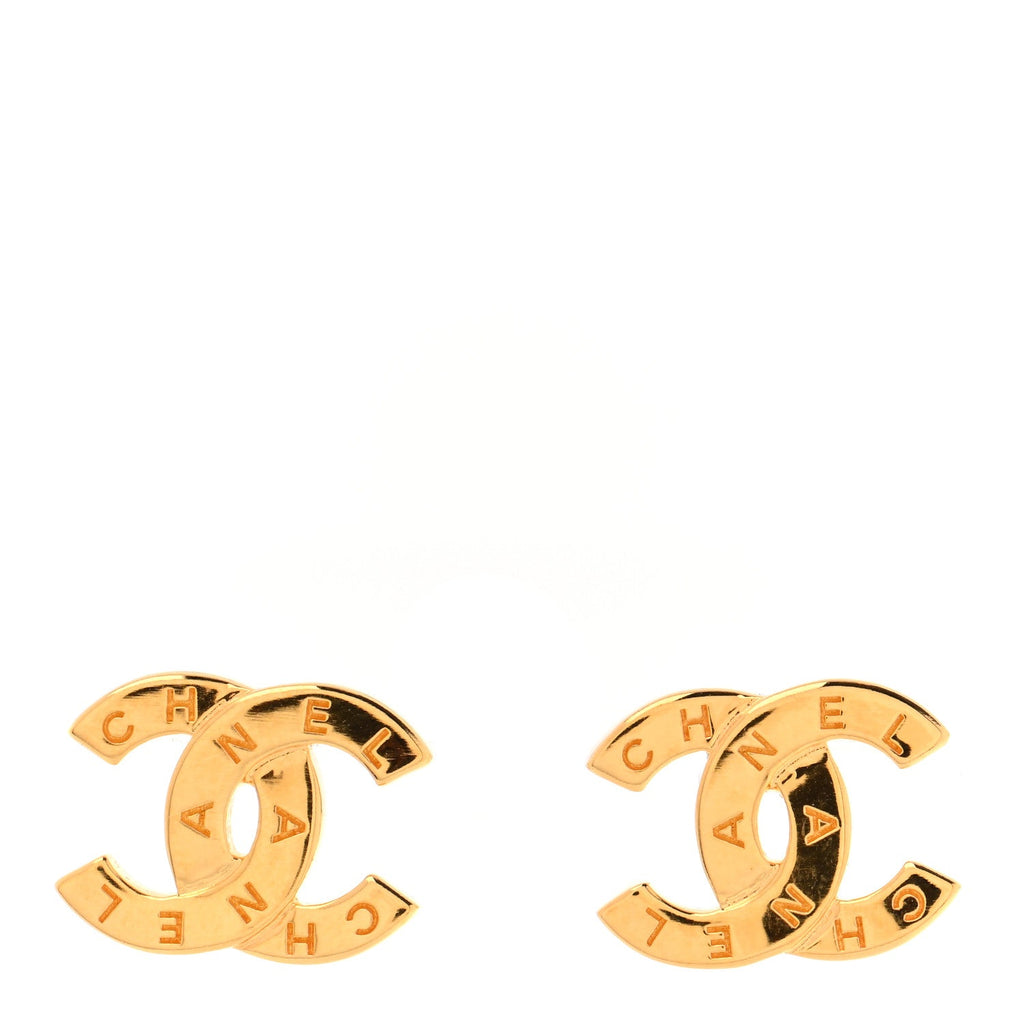 Metal CC Paris Button Stud Earrings Gold