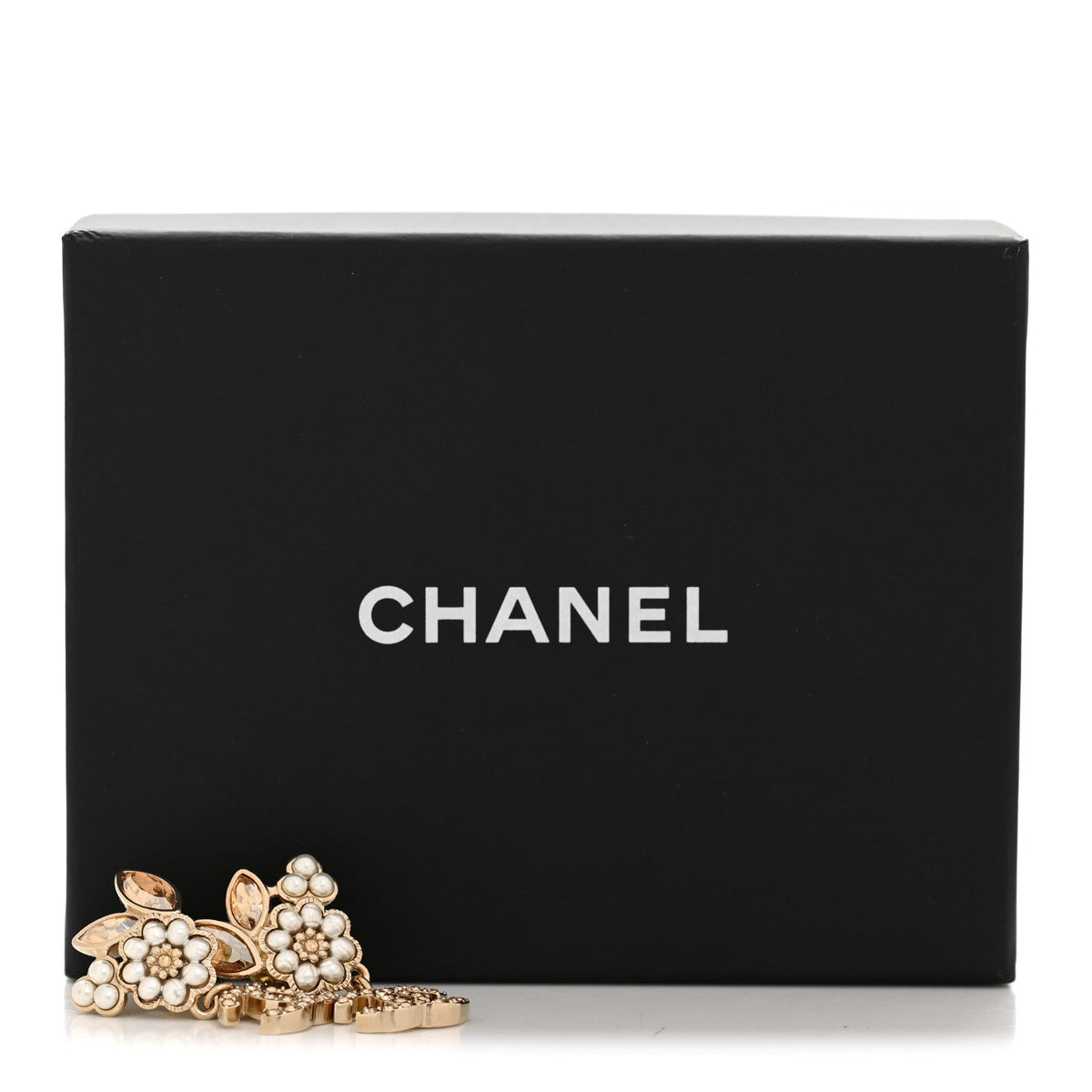 Pearl Crystal Drop CC Earrings Gold White