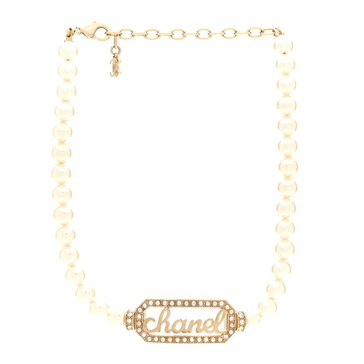 Pearl Crystal Logo Choker Gold Pearly White