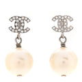 Crystal Pearl CC Drop Earrings Silver Pearly White