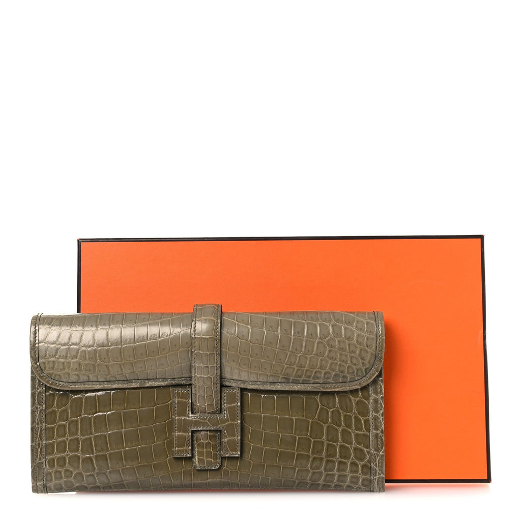 Shiny Niloticus Crocodile Jige Elan 29 Clutch Gris Tourterelle