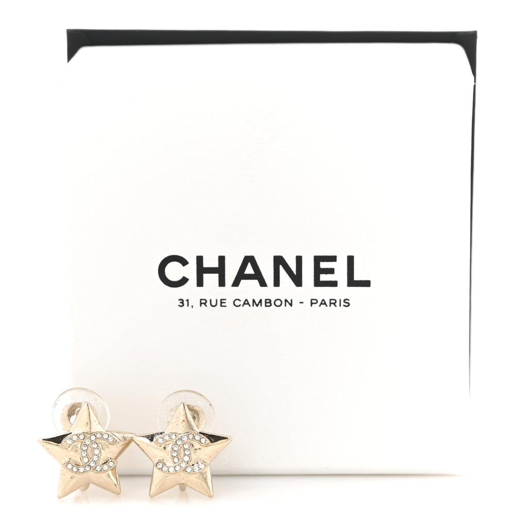 Metal Crystal CC Star Clip On Earrings Gold