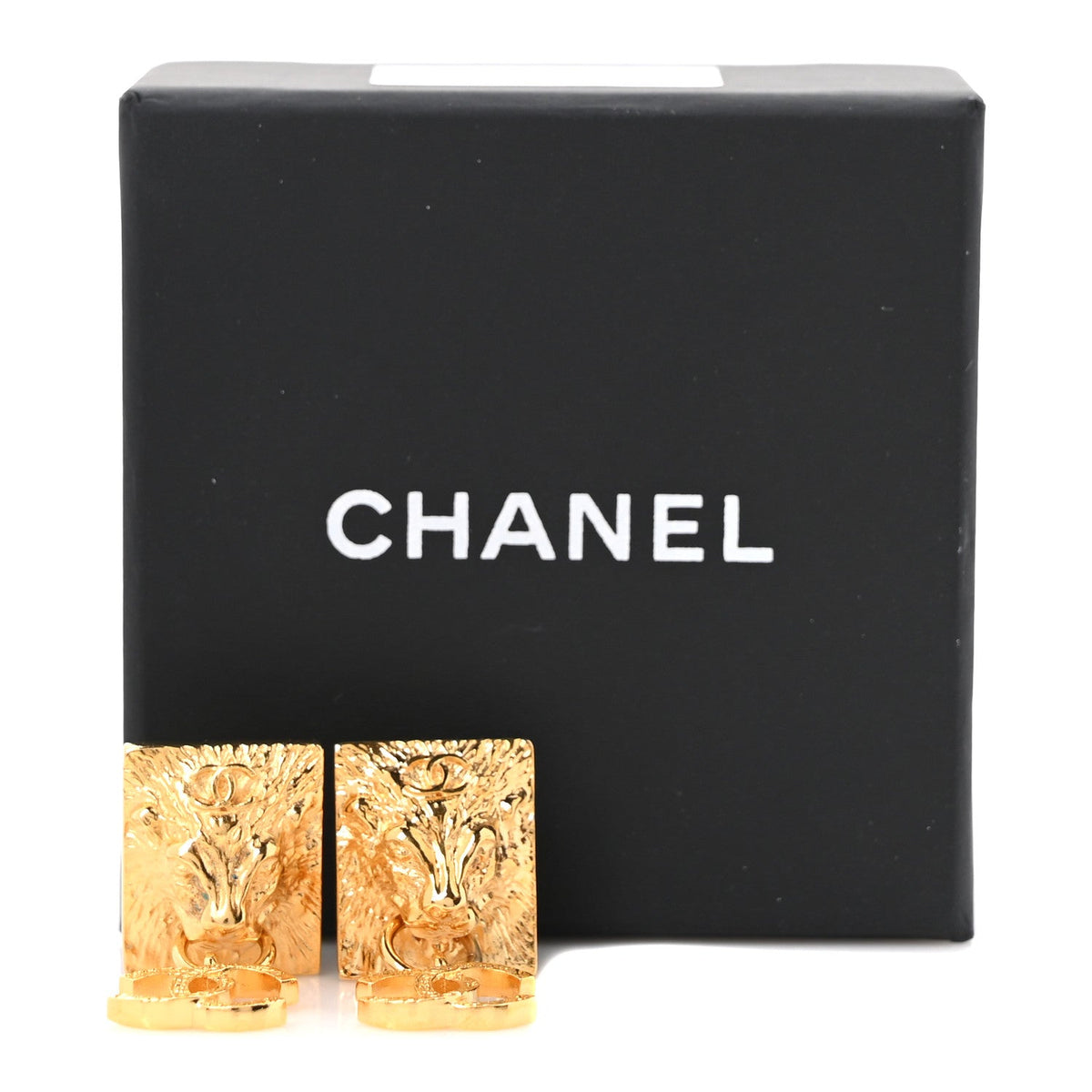 Metal CC Lion Earrings Gold