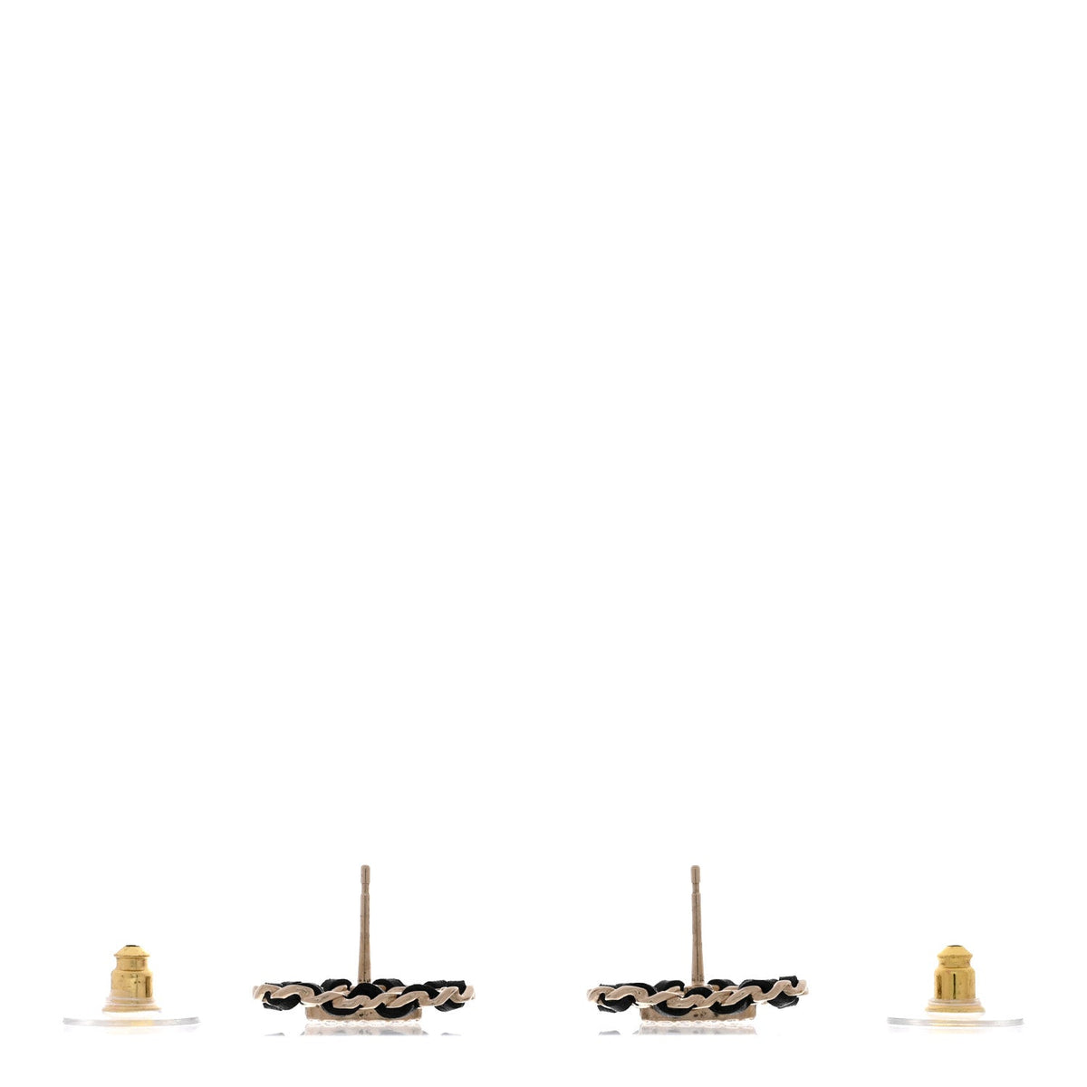 Crystal Lambskin Chain CC Heart Earrings Gold Black