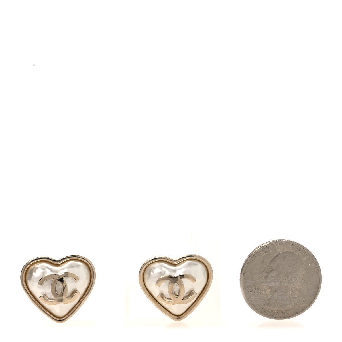 Pearl CC Heart Earrings Gold