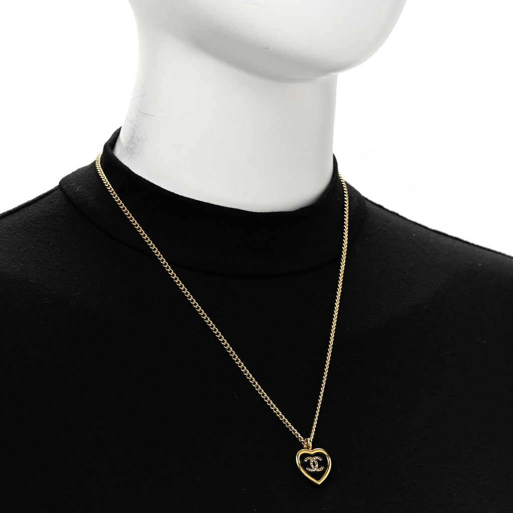 Metal Resin Crystal CC Heart Necklace Gold Black