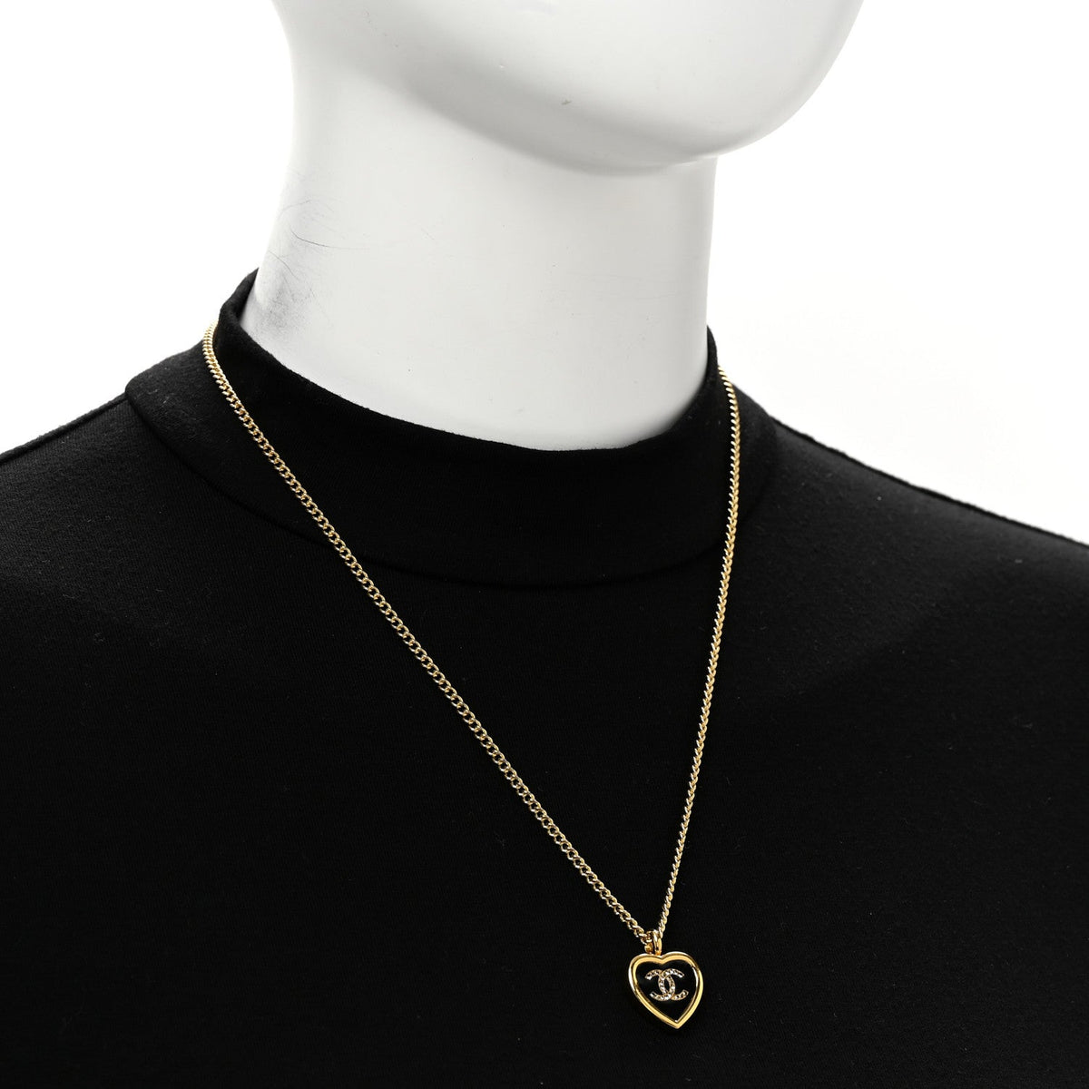 Metal Resin Crystal CC Heart Necklace Gold Black