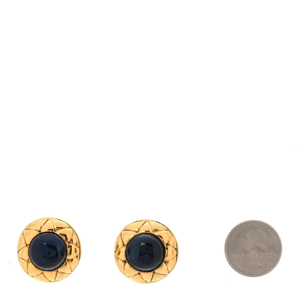 Gripoix Quilted Clip On Earrings Gold Blue