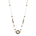 Metal Enamel Pearl CC Necklace Gold Black White