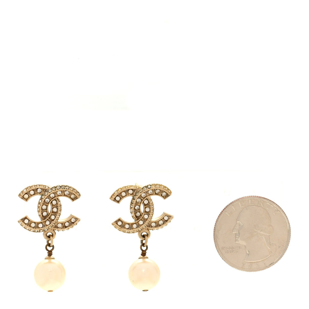 Crystal Timeless CC Pearl Drop Earrings Light Gold