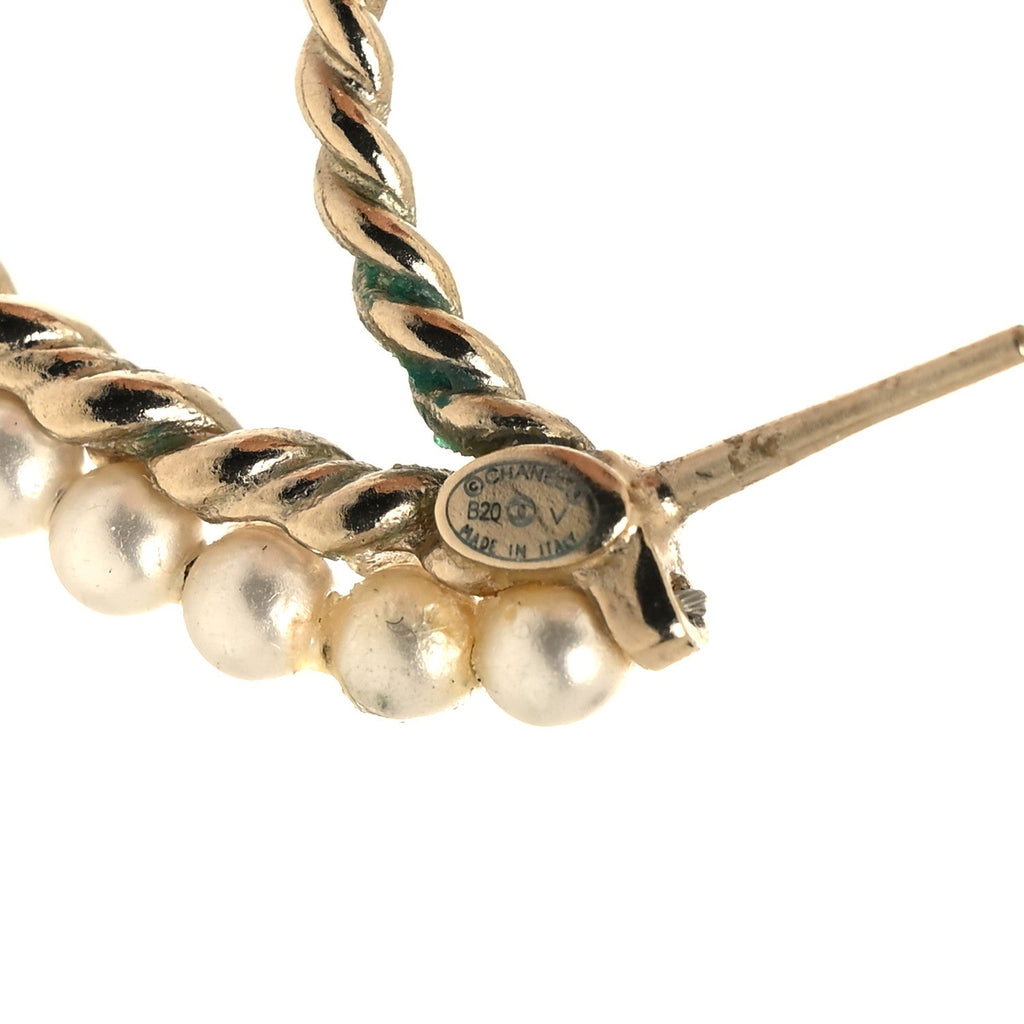 Crystal Pearl CC Drop Hoop Earrings Gold Pearly White
