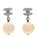 Crystal Pearl CC Drop Earrings Silver