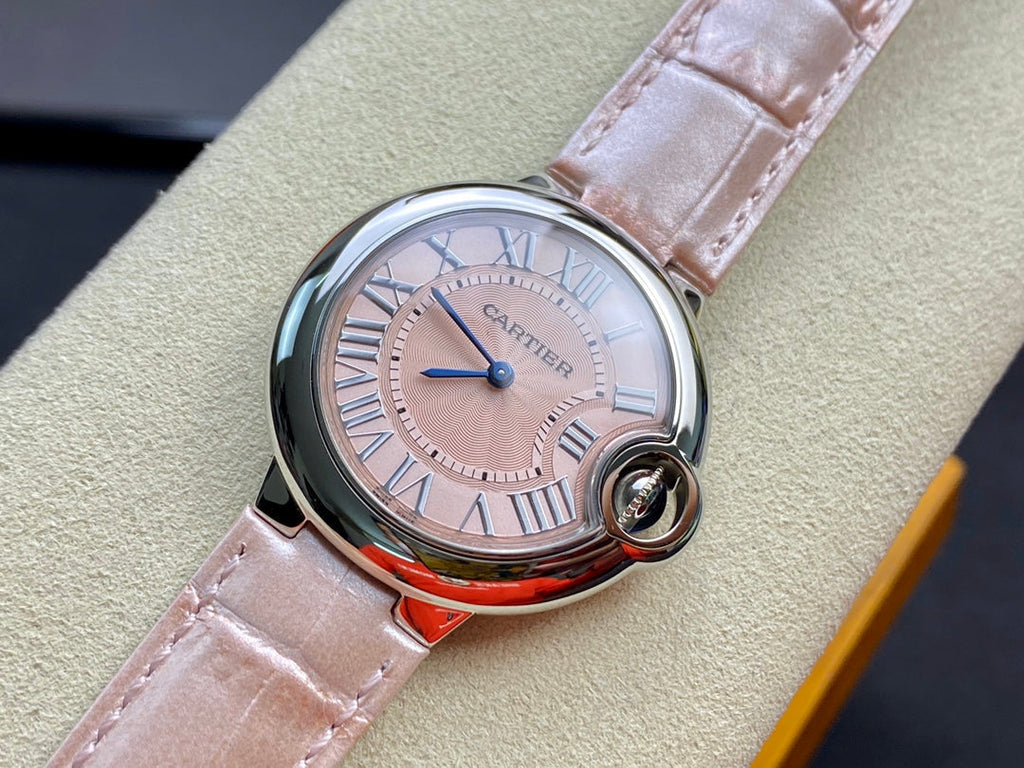 Cartier Balloon 33mm Silver Pink Leather