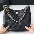 CC 22p Turnlock Hobo 26cm Quilted Black Lambskin Light GHW