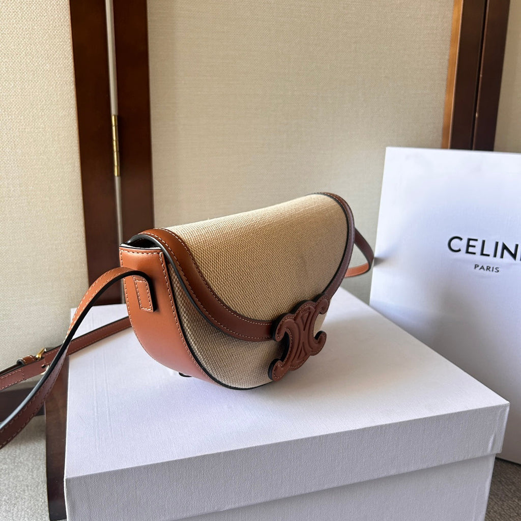BESACE 23 IN WHITE CANVAS AND BROWN CALFSKIN