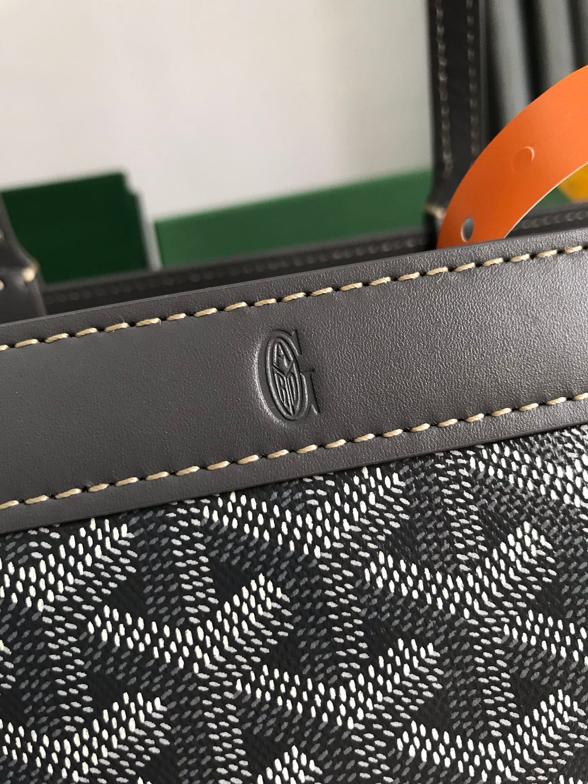 BELLECHASSE BIAUDE PM BAG 36 IN GRAY GOYARDINE CANVAS AND CALFSKIN TRIM