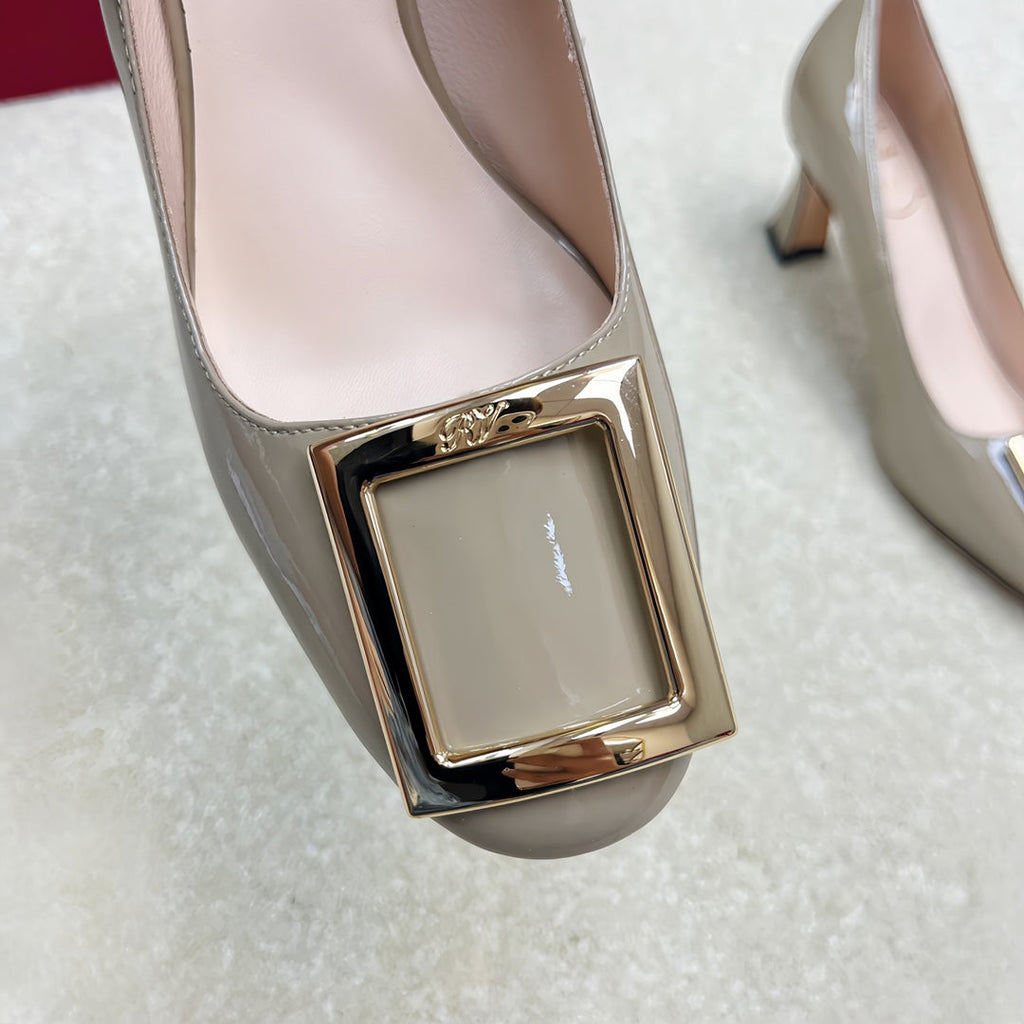Belle Viv Edition Metal Buckle Pumps 65 Camel Patent Leather