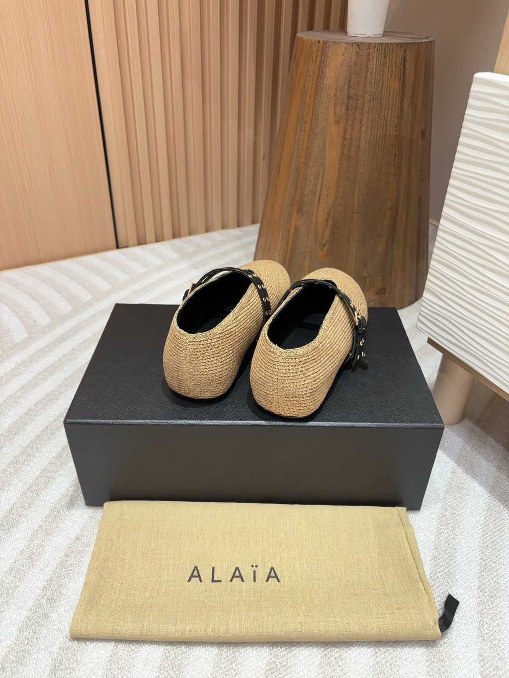 alaia ballet flat beige paper straw