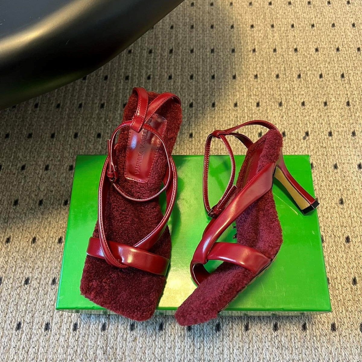 BV 26s Square-Toe High-Heel Sandals 9cm Red Lambskin Wool