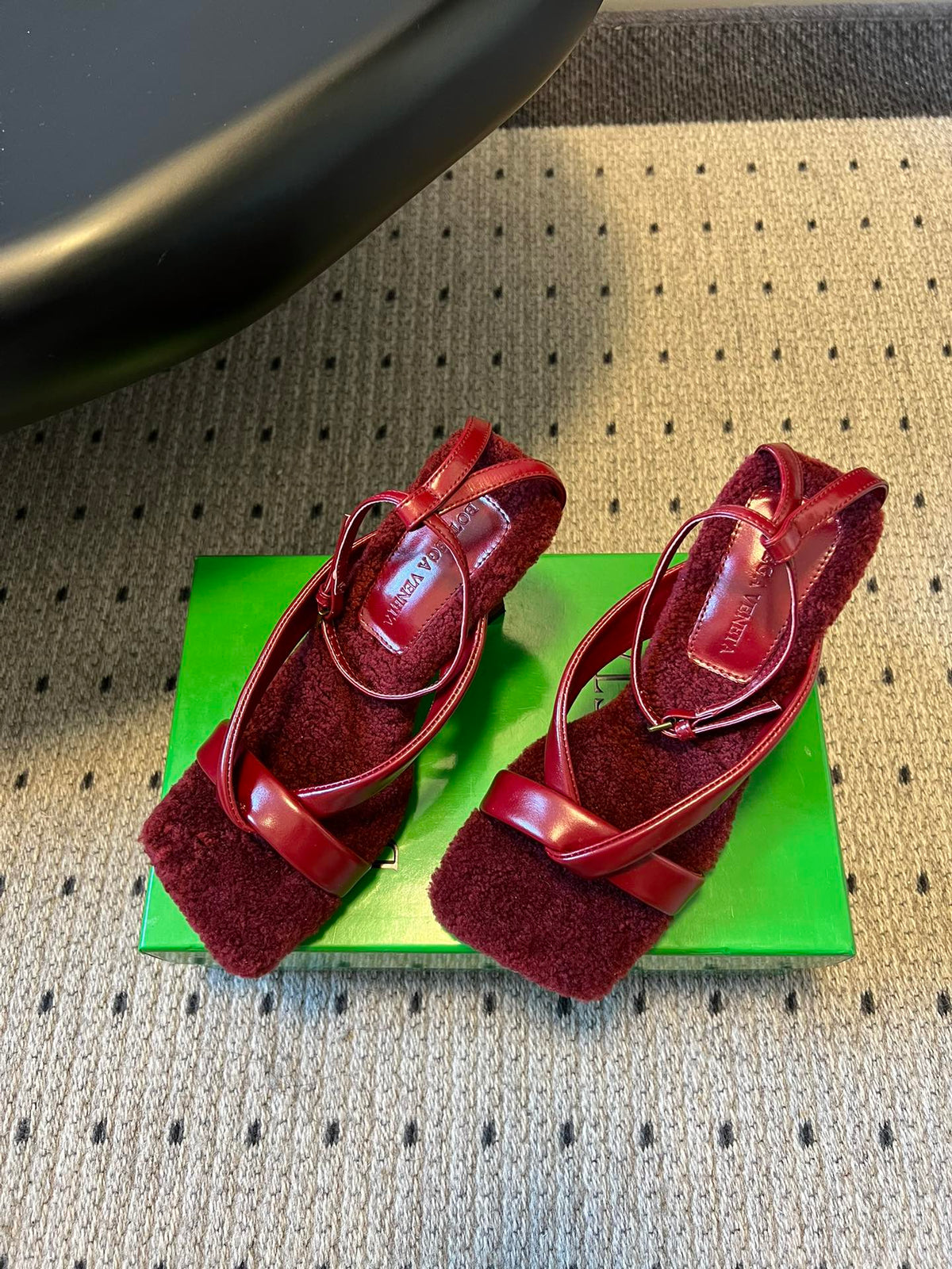 BV 26s Square-Toe High-Heel Sandals 9cm Red Lambskin Wool