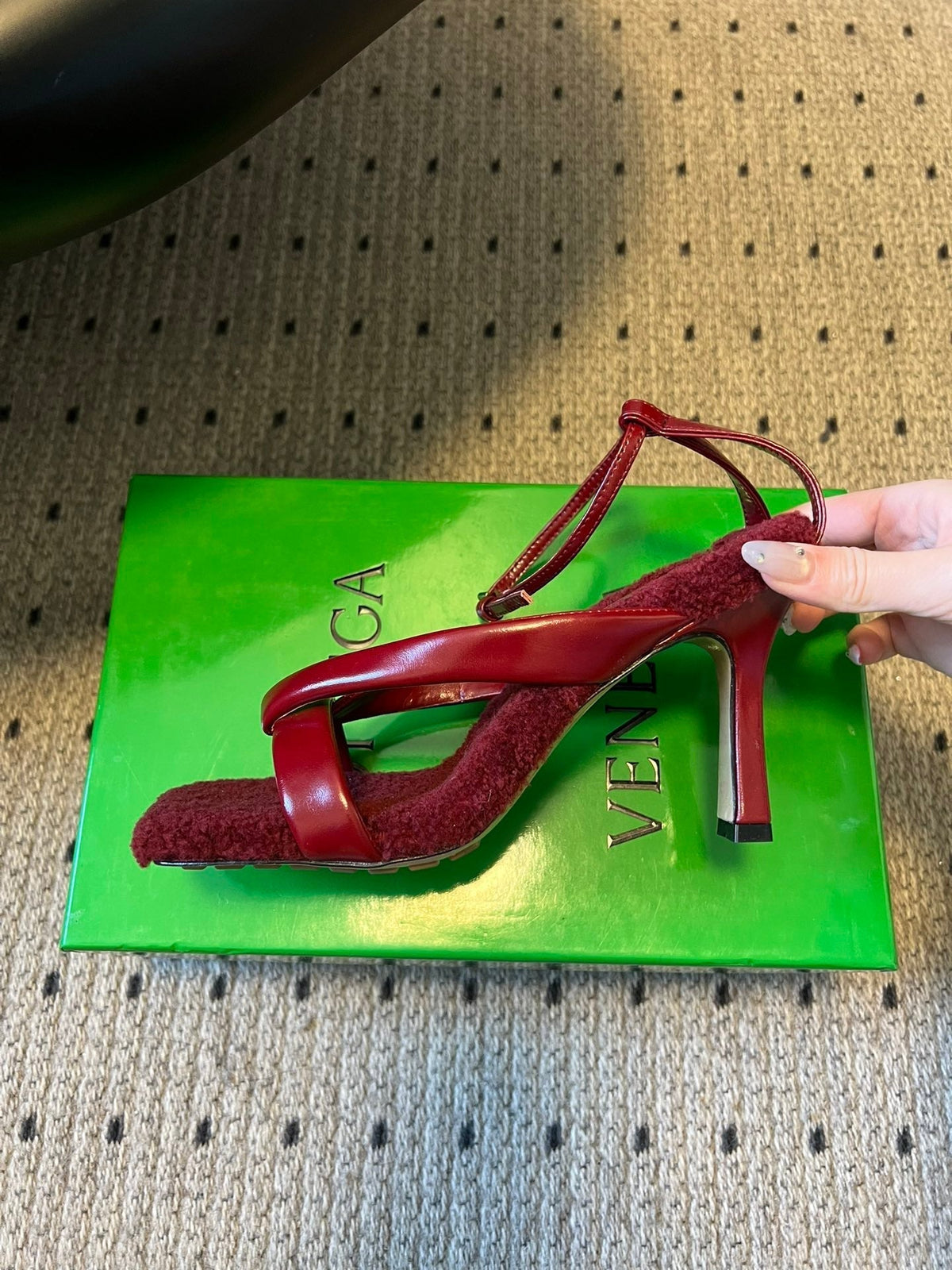 BV 26s Square-Toe High-Heel Sandals 9cm Red Lambskin Wool