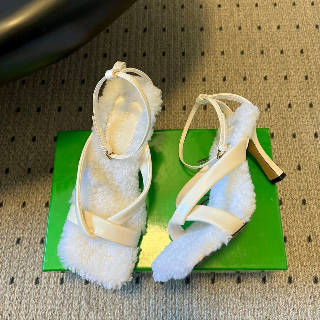 BV 26s Square-Toe High-Heel Sandals 9cm White Lambskin Wool