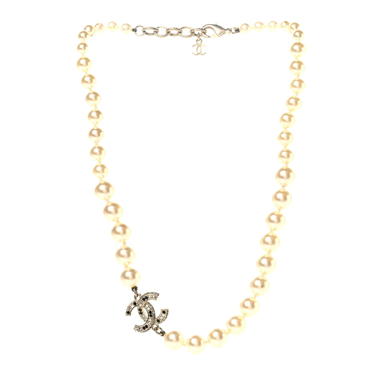 Pearl Crystal CC Short Necklace Gold Black