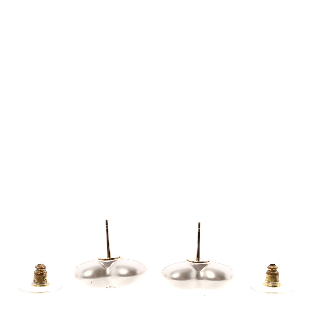 Pearl Crystal CC Heart Earrings Gold