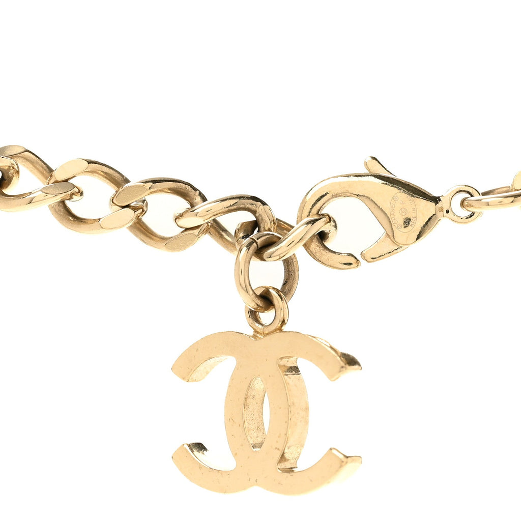 Lambskin Crystal CC Chain Pendant Necklace Black Gold
