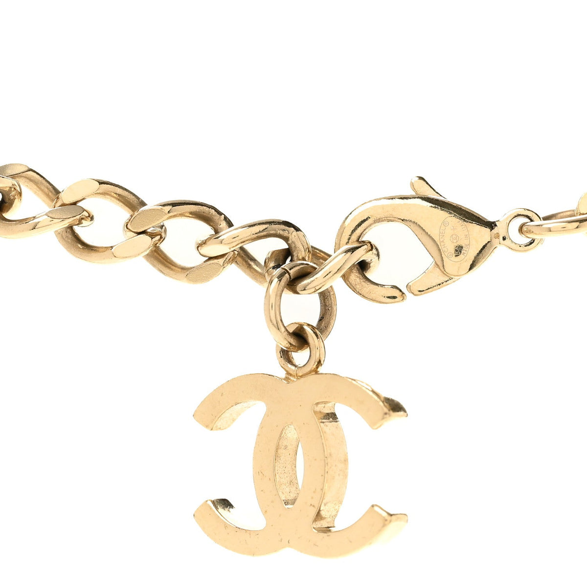 Lambskin Crystal CC Chain Pendant Necklace Black Gold