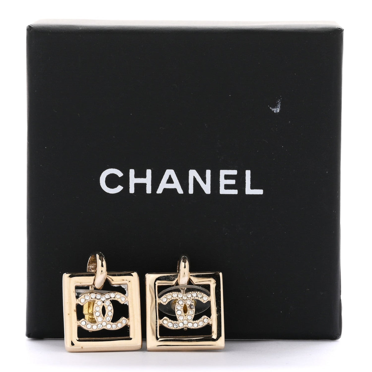 Metal Crystal Square CC Dangle Earrings Gold