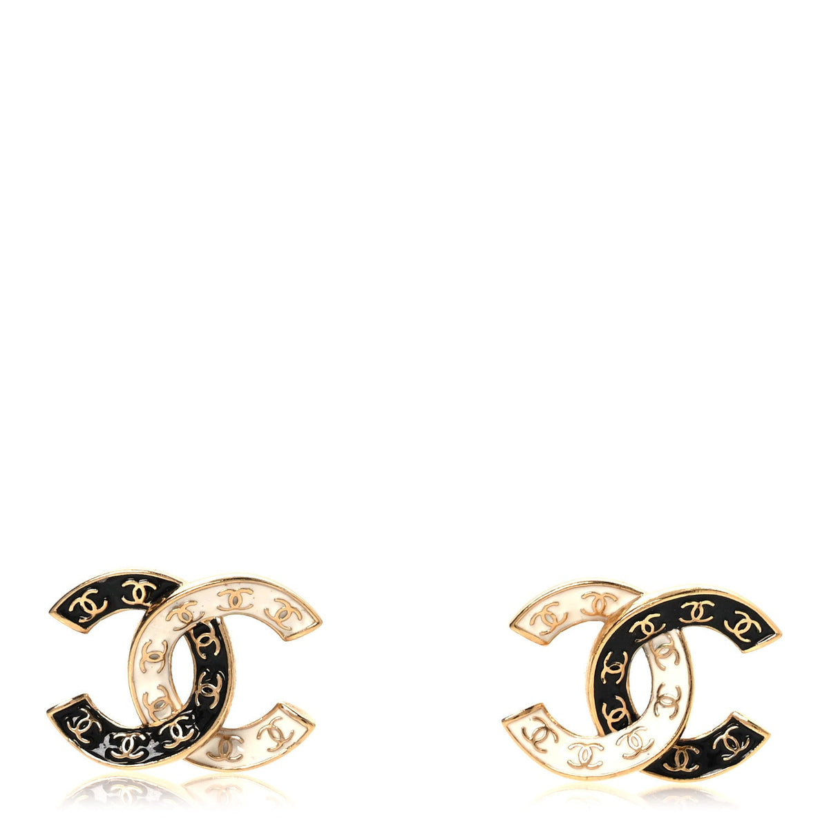 Enamel CC Logo Earrings Gold Black White