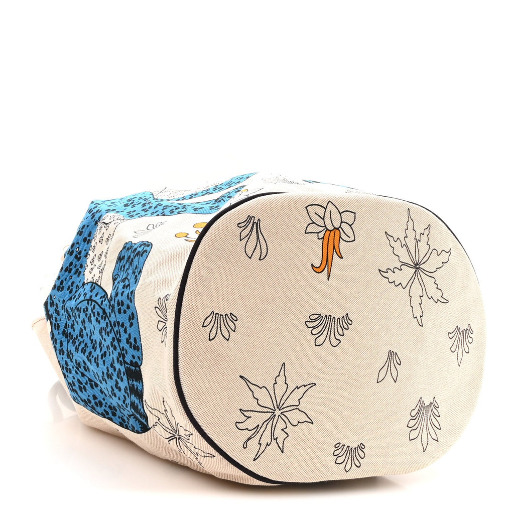 Cotton Canvas Les Leopards Tote Bag Bleu Sable