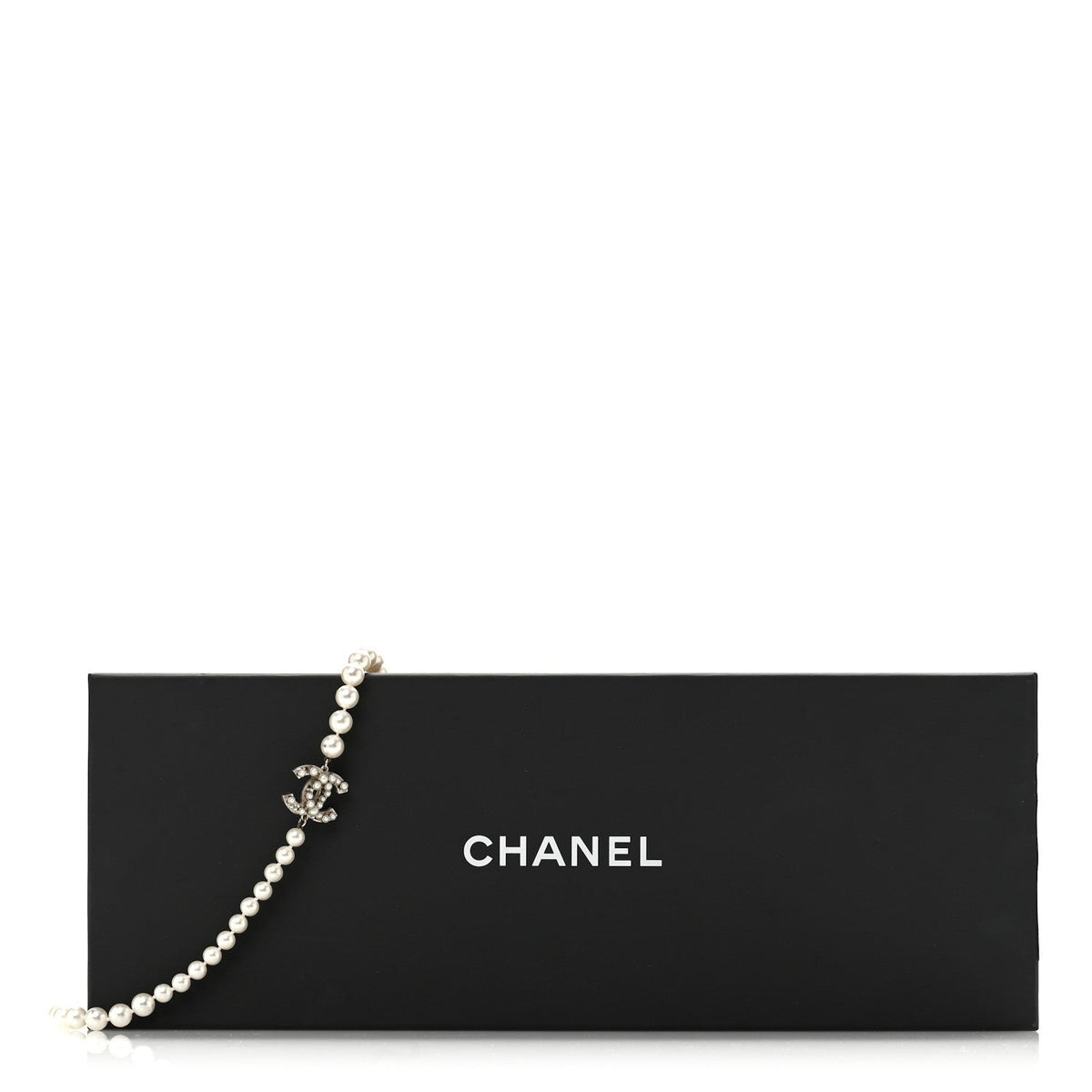 Crystal Pearl CC Long Necklace Gold