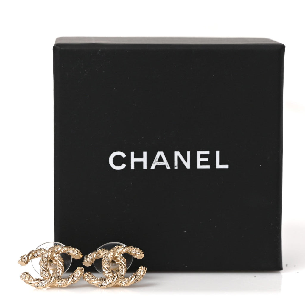 Crystal Twisted CC Earrings Gold