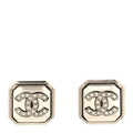 Pearl Crystal CC Square Earrings Silver