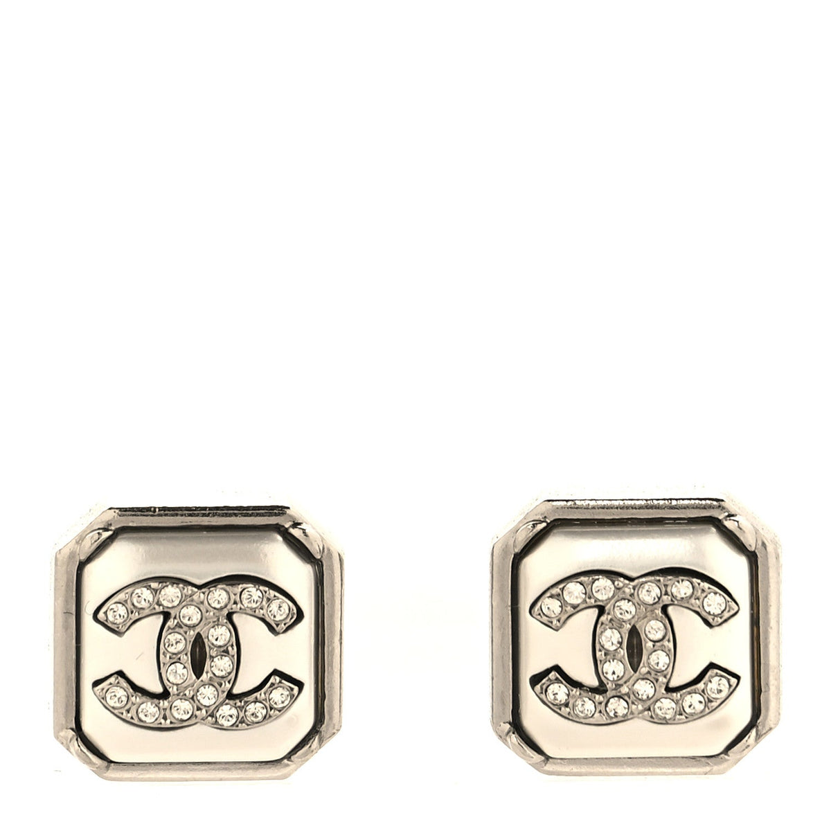 Pearl Crystal CC Square Earrings Silver