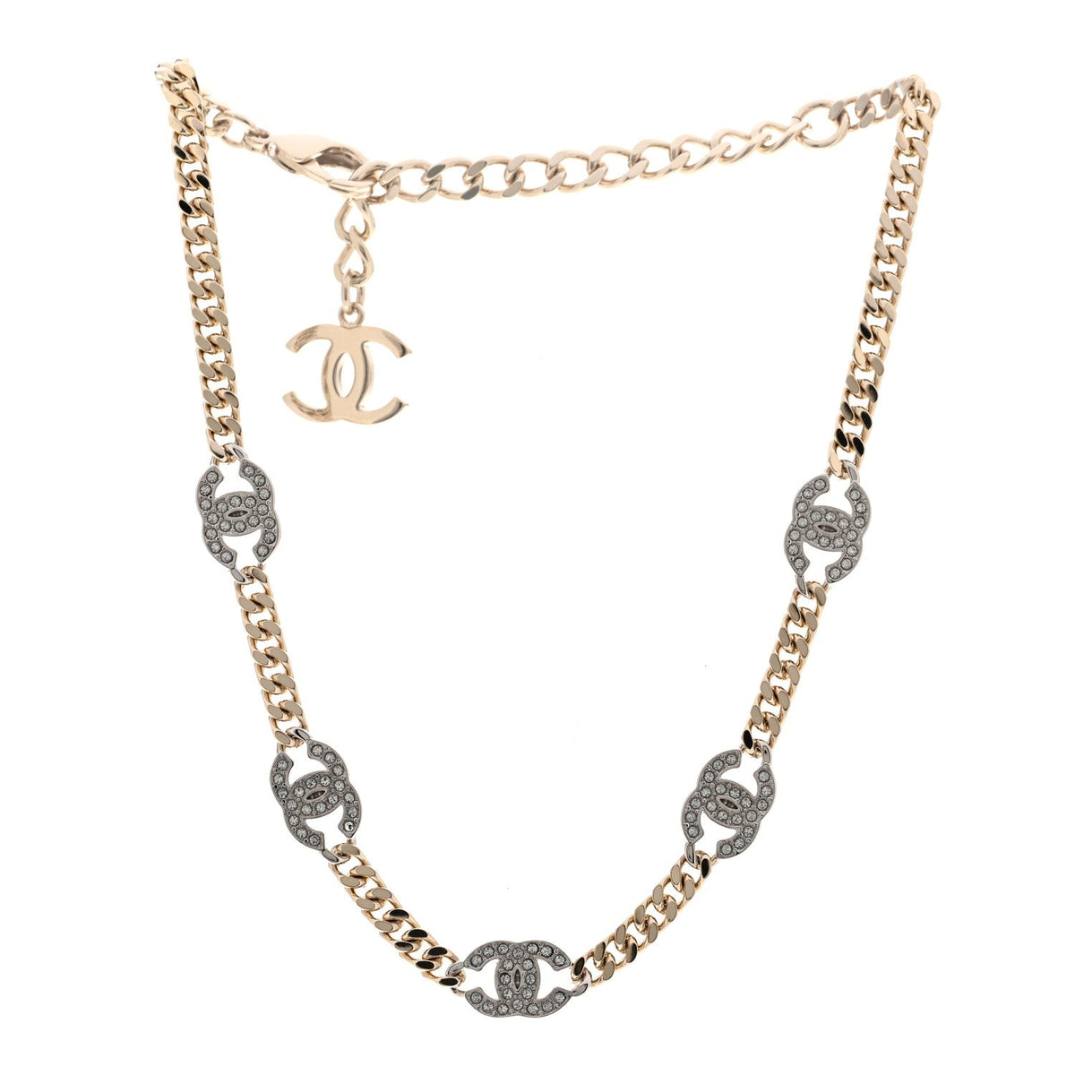 Crystal Chain Link CC Choker Gold Silver
