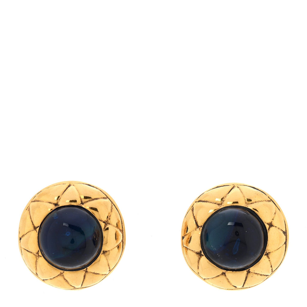 Gripoix Quilted Clip On Earrings Gold Blue