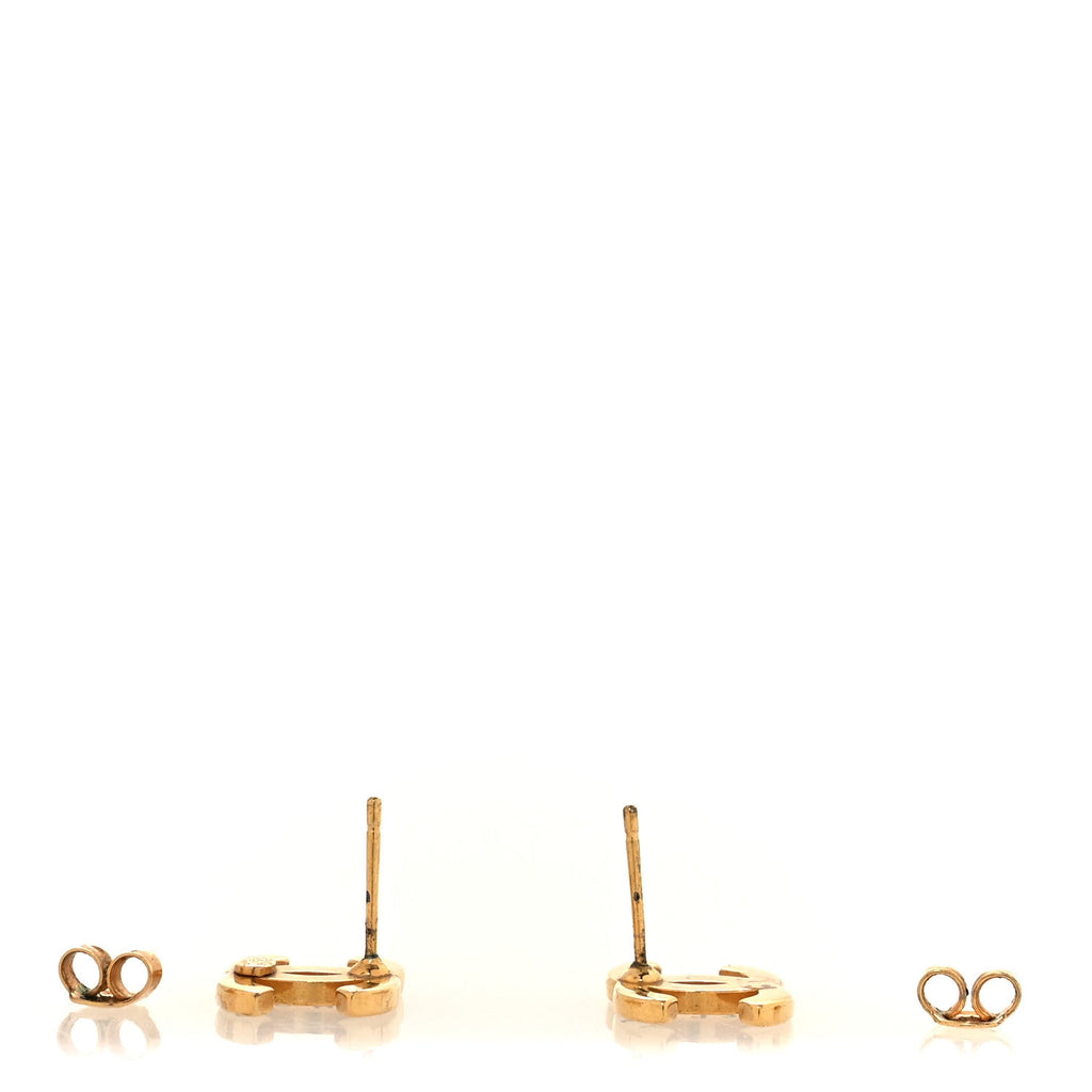 Metal CC Paris Button Stud Earrings Gold