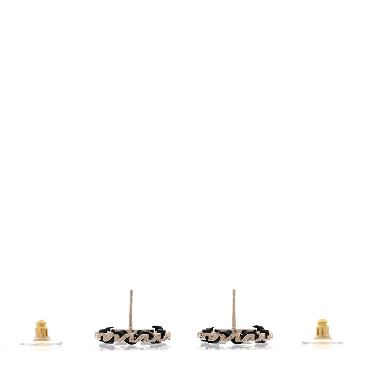 Crystal Lambskin Chain CC Stud Earrings Black Gold