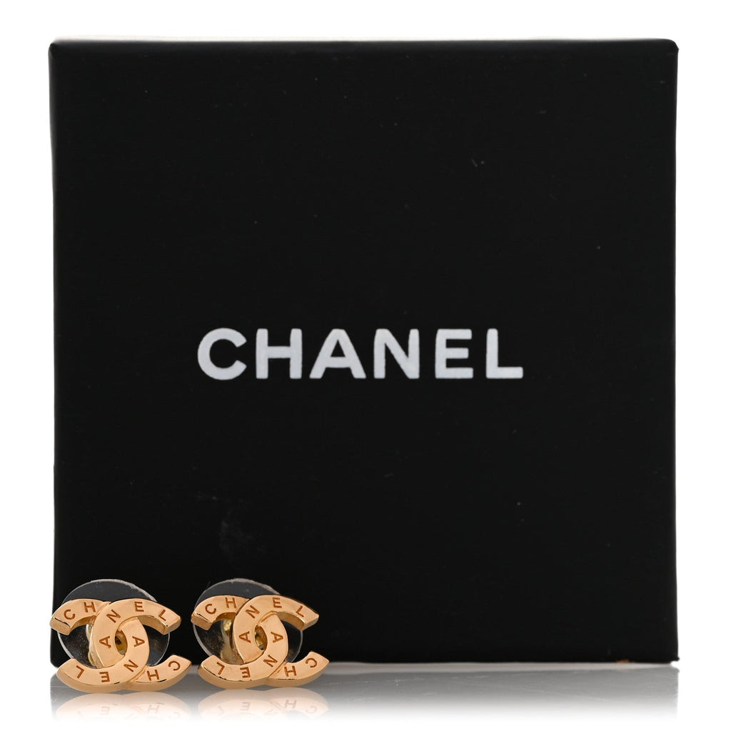Metal CC Paris Button Stud Earrings Gold