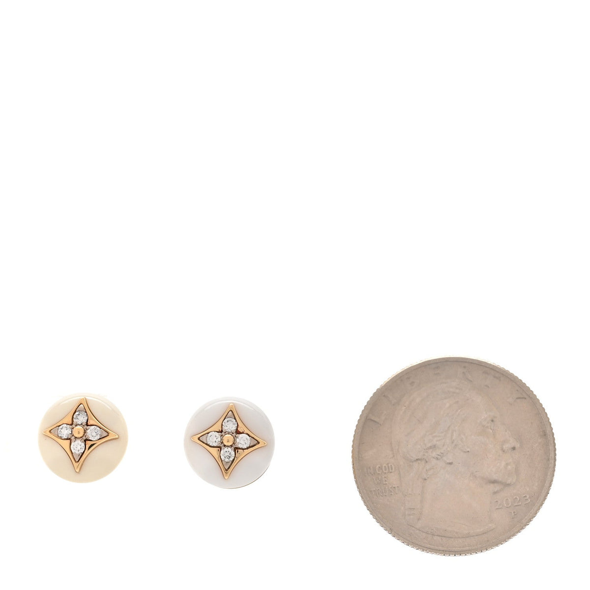 18K Yellow Gold Diamond White Agate Color Blossom BB Star Stud Earrings